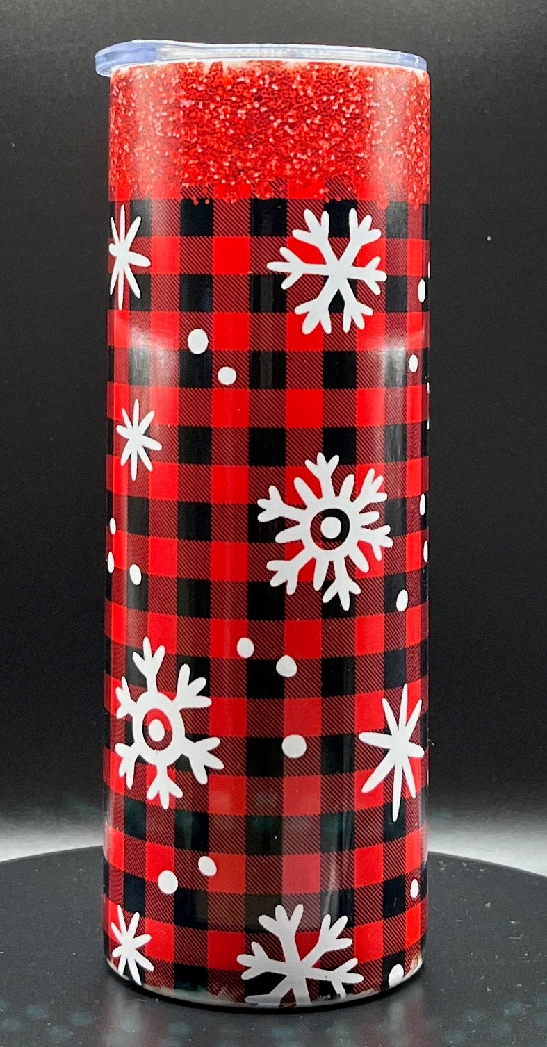 Red Plaid and Snowflakes 20oz stainless tumbler