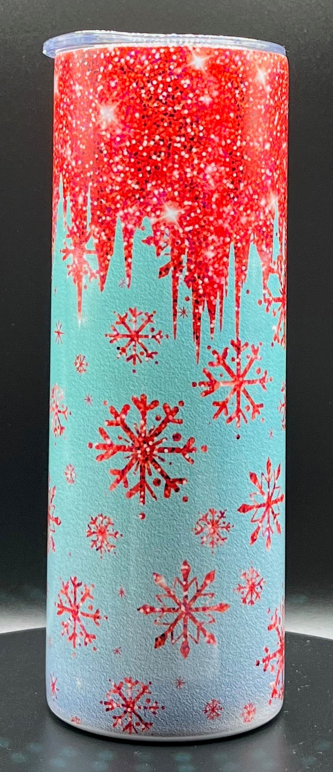 Sparkling Red Snowflakes  20oz stainless tumbler